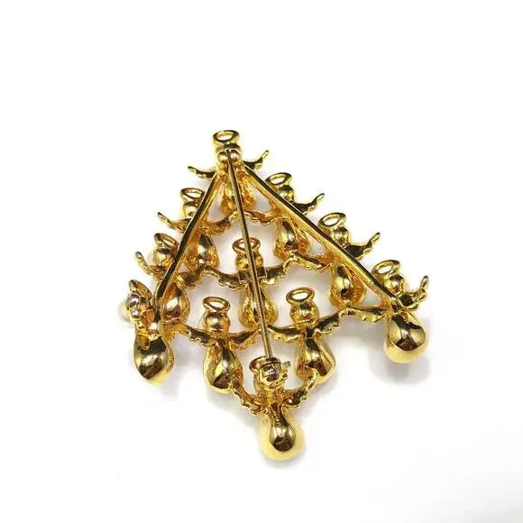 BW Angel Christmas Tree Brooch, Gold Plated, Book Piece, 1970s Vintage Jewelry - Picture 3 of 10